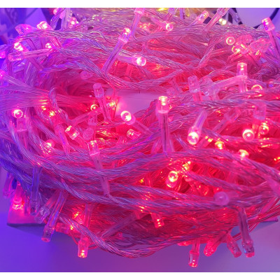 Instalatie de Craciun tip liniara, 16 m, 200 LED-uri, Rosu, fir transparent