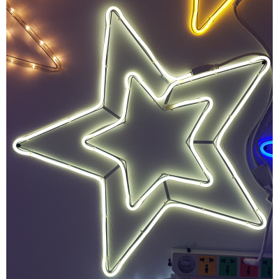 Instalatie de Craciun, Figurina Neon flex Stea Alb Rece SDX Z9606W, Figurina luminoasa din neon flexibil pe schelet metalic
