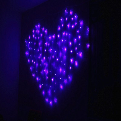 Instalatie luminoasa, Perdea tip inima, Albastru, 78 leduri, 2 m x 1,5 m, SDX, 6009B