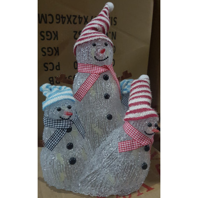 Decoratiune acrilica familie Oameni de zapada 32 cm cu 32 leduri / figurina luminoasa din acryl tip om de zapada cu copii 3165