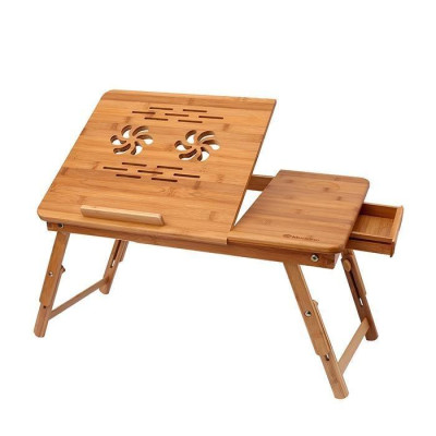 Masa pliabila din Lemn Bambus pentru laptop cu design Ergonomic, Ajustabila si Multifunctionala, Dimensiuni 50 x 30 x 4.5 cm