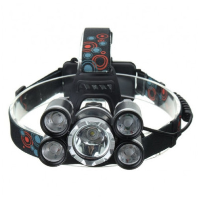 Lanterna pentru cap cu 5 becuri tip LED, 2 acumulatori inclusi