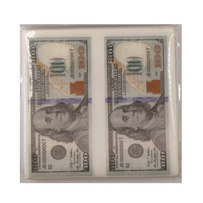 Set 20 servetele pentru petrecerea copiilor in doua straturi, print Dolari, 33 cm x 33 cm