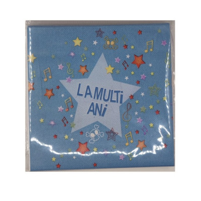 Set 20 servetele pentru petrecerea copiilor in doua straturi, print stelute, la multi ani, albastru, 33 cm x 33 cm