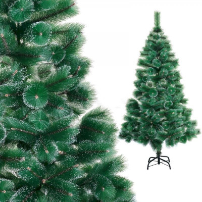 Brad Artificial de Craciun, Pin, 180 cm, 200 Ramuri, Cu Cetina Verde si Varfuri Albe, Ace 3D cu Suport Metalic Inclus Brad Artificial de Craciun, Pin, 180 cm, 200 Ramuri, Cu Cetina Verde si Varfuri Albe, Ace 3D cu Suport Metalic Inclus