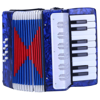 Acordeon cu 17 clape si 8 butoane bass de jucarie, Albastru deschis, 23 cm